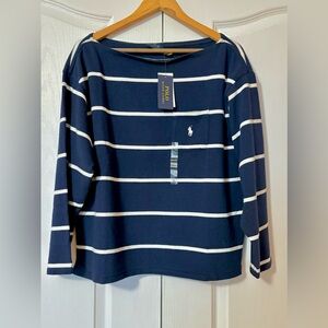 Polo by Ralph Lauren Women's Navy Striped Top Size XL